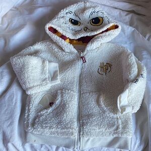 Kids White Fleece Hoodie with Embroidered Logo